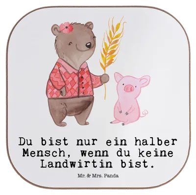 Produktbild von Mr. & Mrs. Panda Untersetzer Glas Landwirtin Herz - Weiß - Geschenk, Bäuerin, Tassen, Getränkeuntersetzer, gläseruntersetzer, Tierwirtin, Bauernhof, Coaster, Lustig