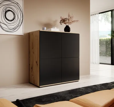 Produktbild von Kommode "Masimo" 100 cm, Aufbewahrungsschrank, Kommode mit 4 Türen, Artisan/Schwarz, Push-to-Open, modernes Design