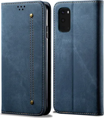 Produktbild von Galaxy S20 Hülle, LaimTop Denim Leder Brieftasche Magnetverschluss Flip Bookstyle Schutzhülle mit Standfunktion für Samsung Galaxy S20 Samsung Galaxy S20 Blau