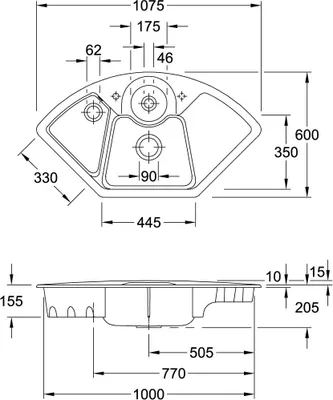 Produktbild von Villeroy & Boch 670801KG Eckspüle Solo Eck 1075x600mm Ablgarn.