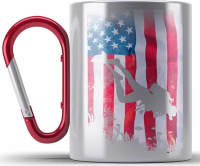 Produktbild von Trendation - Taucher Grafik Edelstahl Tasse Karabiner Geschenk für Tauchlehrer Geschenkidee Lustig Tauchen Tauchsport Meer (Rot)