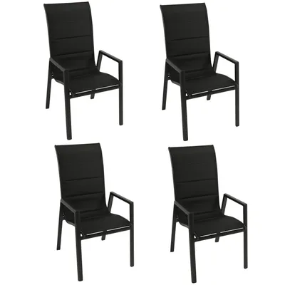Produktbild von DEGAMO Gartensessel LAGOS Hochlehner, Alu + Kunstgewebe schwarz, stapelbar, 4 ST
