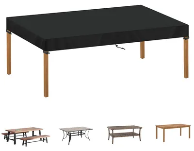 Image de Bâche de protection pour table de jardin, dimensions 200x90x15 cm, rectangulaire, tissu Oxford 420D, imperméable, résistante aux UV, couleur noire