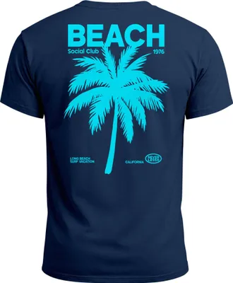 Produktbild von Herren T-Shirt Backprint Sommer Funshirt mit Palmen Print Retro Typografie – Strand Urlaub Grafikshirt Kurzarm Baumwwolle Neverless®