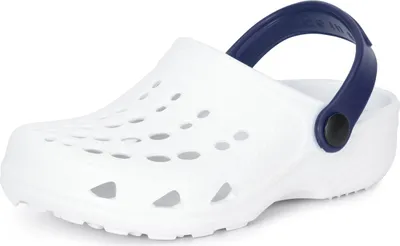 Produktbild von Ladeheid Kinder Mädchen Jungen Eva Clogs Gartenclogs Gartenschuhe LA-CA-06 (Weiß/Marineblau, 26/27 EU)
