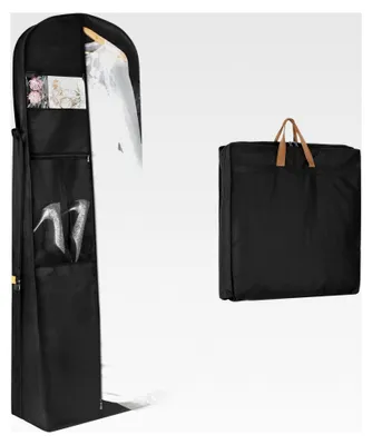 Produktbild von Langer Kleidersack für Abendkleider mit Schuhfach, 182 x 60 x 30 cm, Kleidersäcke mit Reißverschluss und Taschen, hochwertige Kleiderhülle für Reisen