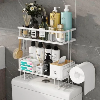 Produktbild von Famanu Toilettenregal - Badorganizer - Platzsparend - Ohne Bohren - 30,99 x 15,24 cm - Weiß