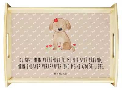 Produktbild von Mr. & Mrs. Panda Deko Tablett Hund Dame - Hundeglück - Geschenk, Liebenswert, essenstablett, Verliebt, Sprüche, Dekotablett, Liebe, Servier, Hunde, Holztablett, Lieb