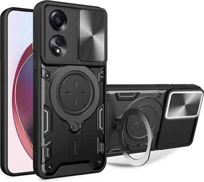 Produktbild von Handyhülle für Oppo A58 4G Dual-Layer Stoßfest Rüstung Hülle mit Dia Kameraschutz und Kreisförmig Ring Ständer Schwarz