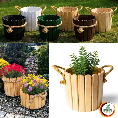 Obrázok produktu pre Floranica okrúhly bylinkový kvetináč 30 x 30 cm z borovicového dreva, prírodný, na bylinky do domu aj záhrady