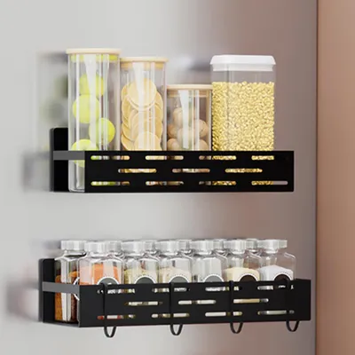 Produktbild von Magnetisches Gewürzregal für Kühlschrank, 2er Set, Schwarz, mit 4 Haken