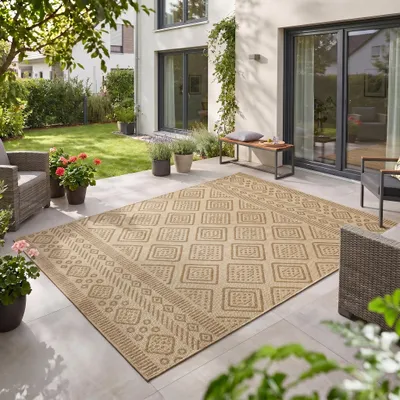 Immagine prodotto di Carpetsale24 Tappeto Outdoor Beige Effetto Juta 200x280 cm Balcone Terrazza Giardino Resistente UV Grande XL Rombi Tessuto piatto