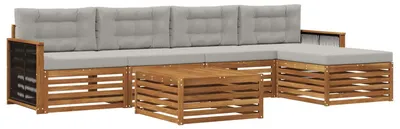 Image de vidaXL Ensemble de canapés d'extérieur avec coussins 6 pièces Naturel et gris clair