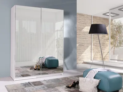 Obrázek produktu pro Zrcadlová šatní skříň 150 cm WADENA 6 - bílá