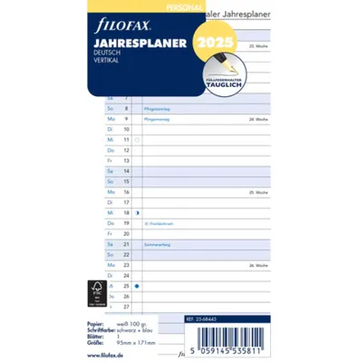 Produktbild von FILOFAX Kalendereinlage 2025 Personal Jahresplaner weiss deutsch 25-68445