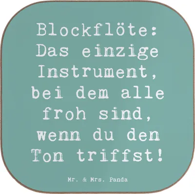 Produktbild von Mr. & Mrs. Panda Getränkeuntersetzer Spruch Blockflöte Freude - Meeresbrise - Geschenk, Musik, Musikinstrument, Untersetzer für Gläser, Tenorblockflöte, Lernen, Musiker