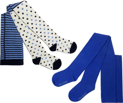 Produktbild von Kinderstrumpfhosen für Mädchen 2-er Pack aus Baumwolle Gepunktet und mit Streifen Blau und Kornblau Größe 110-116