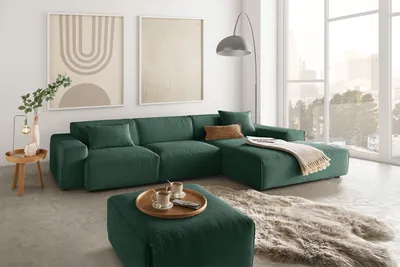 Produktbild von KAWOLA Sofa RANI Ecksofa Cord smaragd Recamiere rechts