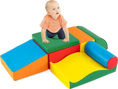 Produktbild von DREAMADE Schaumstoffbausteine für Kinder, Schaumstoff-Softbausteine, Set mit 7 Bausteinen, Lernspielzeug, wasserbeständige Hülle