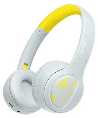 Imagen del producto de LogiLink BT0073BL, auriculares inalámbricos Bluetooth 5.4 para niños, modelo MUSIC BUDDIES, color azul claro/amarillo