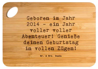 Produktbild von Mr. & Mrs. Panda Holzbrett Spruch 2014 Geburtstag Abenteuer - Transparent - Geschenk, Geburtstagsgeschenk, Frühstücksbrettchen, Happy Birthday, Frühstücksbrett, Alter