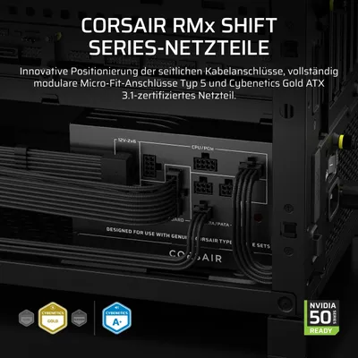 Produktbild von Corsair RMx Shift Series RM750x, 750 W, 100 - 240 V, 47 - 63 Hz, 10 - 5 A, 120 W, 750 W