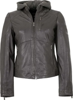 Produktbild von Jilani - Damen Lederjacke Lammnappa Kapuze grau : 38