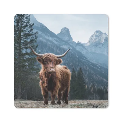 Produktbild von MuchoWow® Mauspad Mousepad Schottische Highlander - Berg - Landschaft - Bäume - Kuh - Natur 20x20 cm - Mousepads - Maus Mat - Pad - Mausunterlage - Desk Mat - Bureauartikeln