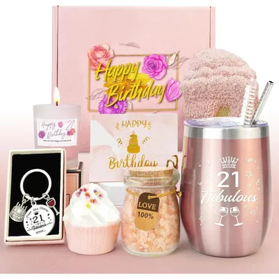Image de Coffret cadeau pour femmes, idéal pour un 21e anniversaire, comprenant une tasse, des produits de bain et une bougie