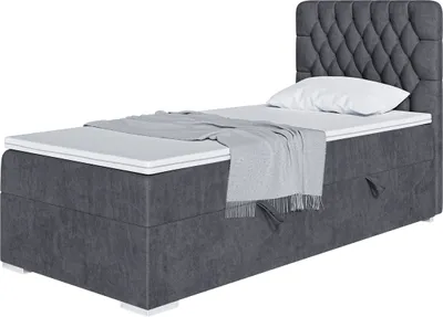 Produktbild von MEBLINI Boxspringbett mit Bettkasten - Gepolstert Einzelbett mit Matratze und Topper - Polsterbett mit Stauraum - Bett mit Kopfteil - Stauraumbett - DALIA - 80x200 Links  - H4/Dunkelgrau Samt