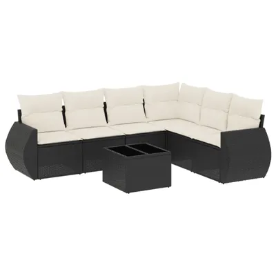 Produktbild von vidaXL 7-tlg. Garten-Sofagarnitur mit Kissen Schwarz Poly Rattan