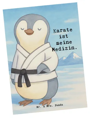 Produktbild von Mr. & Mrs. Panda Postkarte Pinguin Karate Design - Weiß - Geschenk, Postkarten, Grußkarte, einzelkarte, Kampfkunst, Kampfsportart, Ansichtskarte, Verein, Ansichtskarten