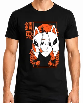 Productafbeelding van Kitsune masker, anime, vosmasker, cosplay, cadeau voor otaku's, donker, heren T-shirt, zwart, maat M