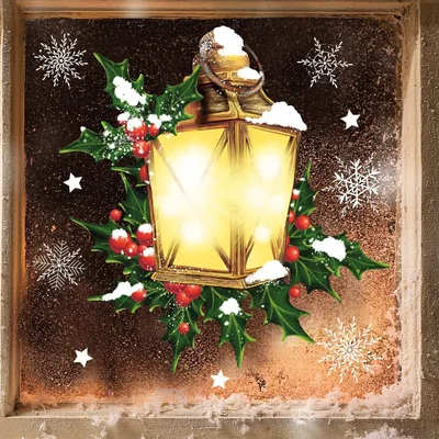Produktbild von Fensterbilder für Weihnachten mit winterlichem Laternenmotiv – Wiederverwendbar – A2 Bogen – Weihnachtsdekoration für das Kinderzimmer, Weihnachtsbilder für Fenster, Fensterbild im Winter