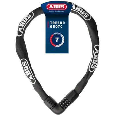 Produktbild von ABUS Kettenschloss Tresor 6807C - Zahlenschloss mit 360°-Bolzen, 7 mm starke Stahlkette, 4-stelliger Zahlencode - Fahrradschloss mit Sicherheitslevel 7 - Länge 110 cm, schwarz