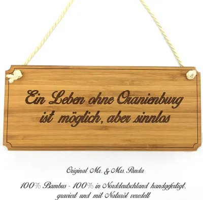 Produktbild von Mr. & Mrs. Panda Holzschild Oranienburg - Geschenk, Hinweisschild, Wegweiser, Geschenkidee, Türschild, Schild, Landhaus, Shabby, Büroschild, Graviert, Werbeschild
