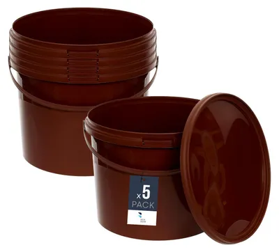 Produktbild von BenBow Eimer mit Deckel 10L x5 Braun - lebensmittelecht, stabil, luftdicht, auslaufsicher, geruchsneutral - Plastikeimer mit Henkel - leer