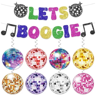 Image de Guirlande décorative avec motif de boule à facettes - Décoration pour fêtes à thème - Décoration rétro pour fêtes - 1 pièce