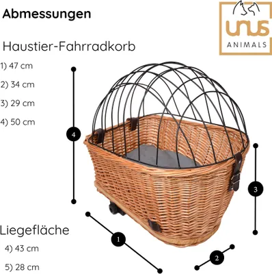 Produktbild von UNUS Hundekorb Fahrrad für hinten oval mit Gitter grau