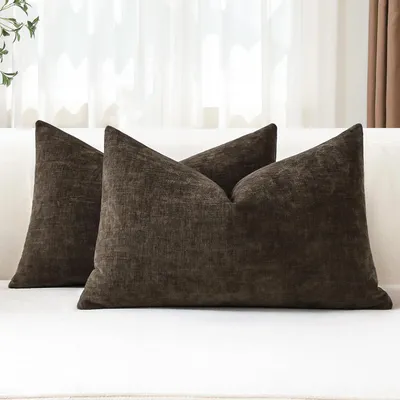 Produktbild von 2er Set Chenille Kissenbezüge 30x50cm Braun Weich Dekokissen Hüllen