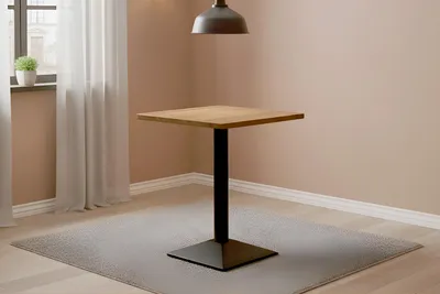 Produktbild von Bistrotisch eckig Runde Kante 50 x 50 cm Akazienholz natur massiv Säulengestell-eckig schwarz EMILE