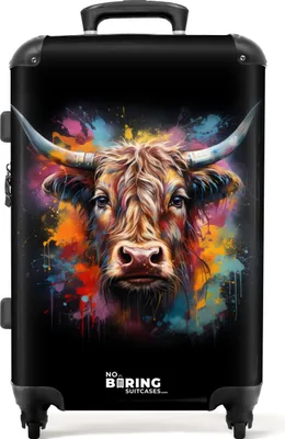 Produktbild von NoBoringSuitcases.com® Großer Koffer - Schottische Highlander als Graffiti-Kunst - Kombinationsschloss TSA - Hartschalen Trolley 4 Rollen - 72 liter - Reisekoffer - 66 cmKoffer Mittelgroß 67x43x25 cm, 72L,