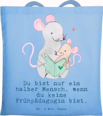 Produktbild von Mr. & Mrs. Panda Schultasche Frühpädagogin Herz - Sky Blue - Geschenk, Einkaufstasche, Witzig, Ausbildung, Lustig, Laptoptasche, Spruch, Tasche, Tote Bag, Studium