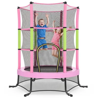 Produktbild von SONGMICS Trampolin Kinder, 174 cm Gartentrampolin mit Sicherheitsnetz, Mini-Trampolin für innen und außen, Stahlrahmen, pink