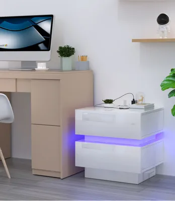 Produktbild von Intelligenter LED Nachttisch mit Ladestation,16 Einstellbare Farben, Beistellschrank Nachtschrank mit 2 Schubladen für Schlafzimmer 45x35x47cm