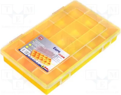Zdjęcie produktu dla 1 sztuka: Pojemnik – żółta skrzynka z przegródkami, wymiary 290x185x46 mm. Pojemniki i skrzynie