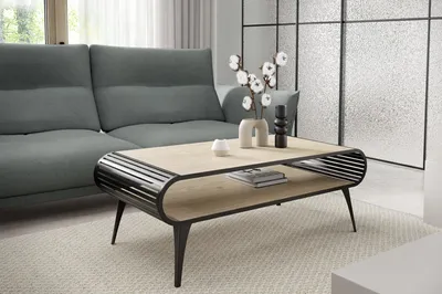 Produktbild von Stilo - moderner Couchtisch in Halifax Eiche mit Schwarze Metallfüße und Hochwertige Verarbeitung
