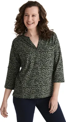 Produktbild von Stooker Women MARIE PRINT Damen Shirt 3/4-Arm Regular Fit 36/38 green leo aop