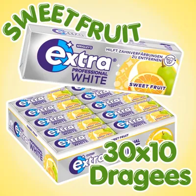 Produktbild von 30× Wrigley's Extra Professional White Sweet Fruit Zuckerfreier Kaugummi – 30 Packungen à 10 Stück + Heartforcards Versandschutz