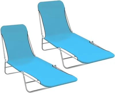 Imagen del producto de Juego de 2 tumbonas plegables para jardín, color azul, 55x182x24 cm